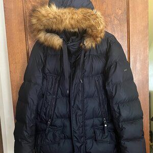 Andrew Marc Black Puffer Jacket with Brown Faux Fur Trim Hood